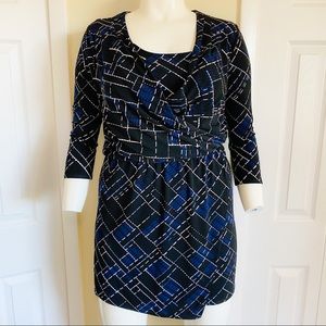 WHBM Navy & Cobalt Blue Geo Block Wrap‎ Dress